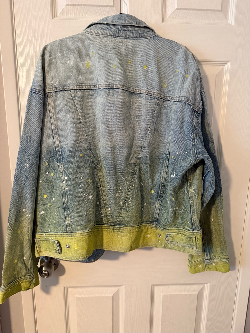 Hudson Jeans Blue Denim Jacket with Green Dip-Dye and Paint Splatter - Picture 2 of 3